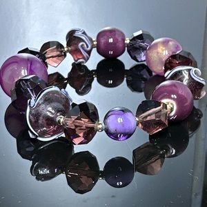 Purple Pink Beaded BRACELET Sparkling Beaded Bracelet Elastic